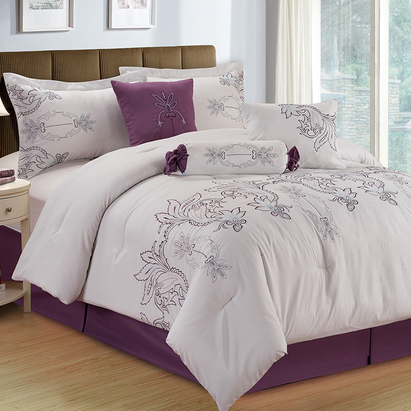 Jenni White Purple Brossed Fabric Broidered Coupled