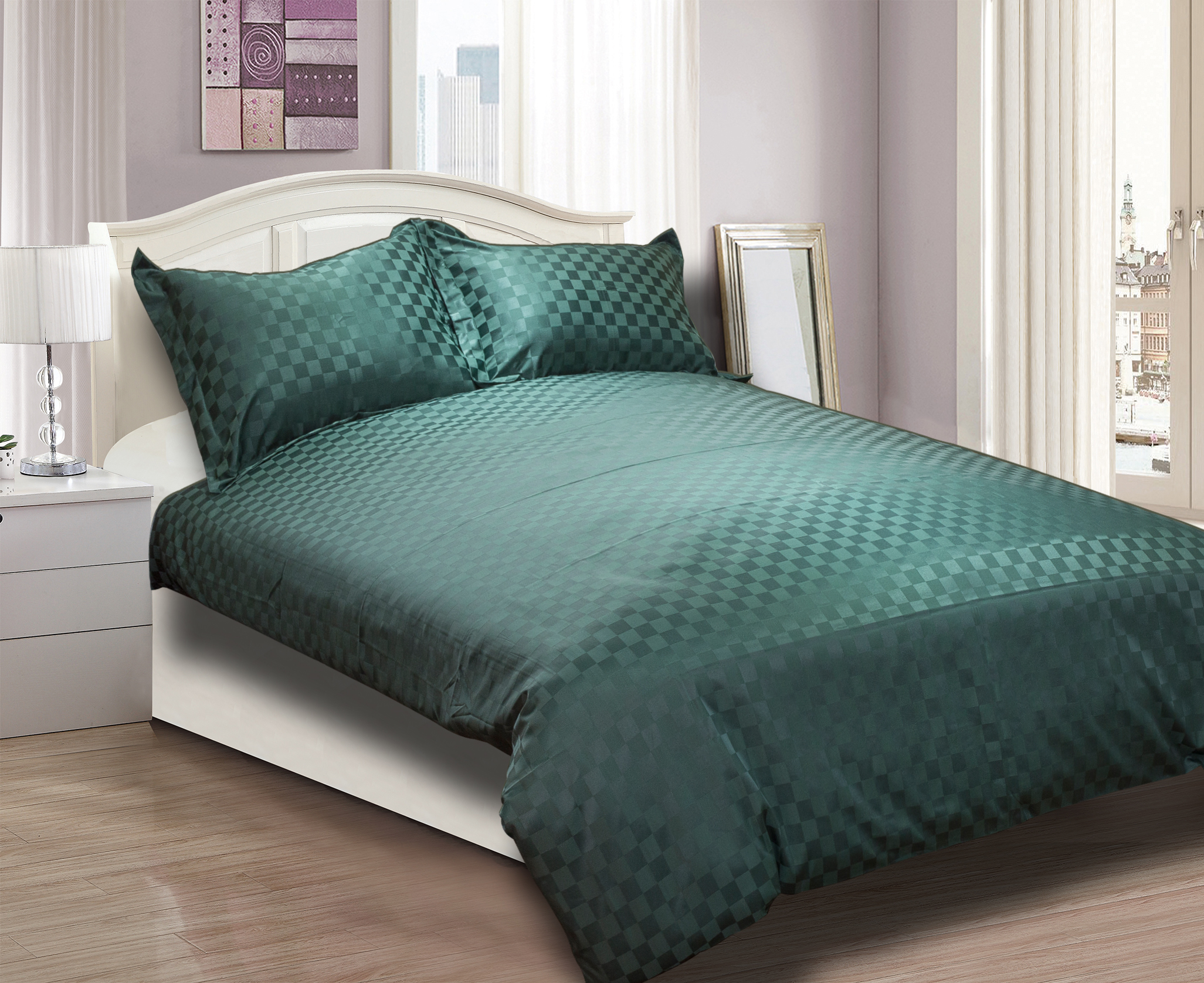 Ensemble de literie Jacquard à plaid vert forêt
