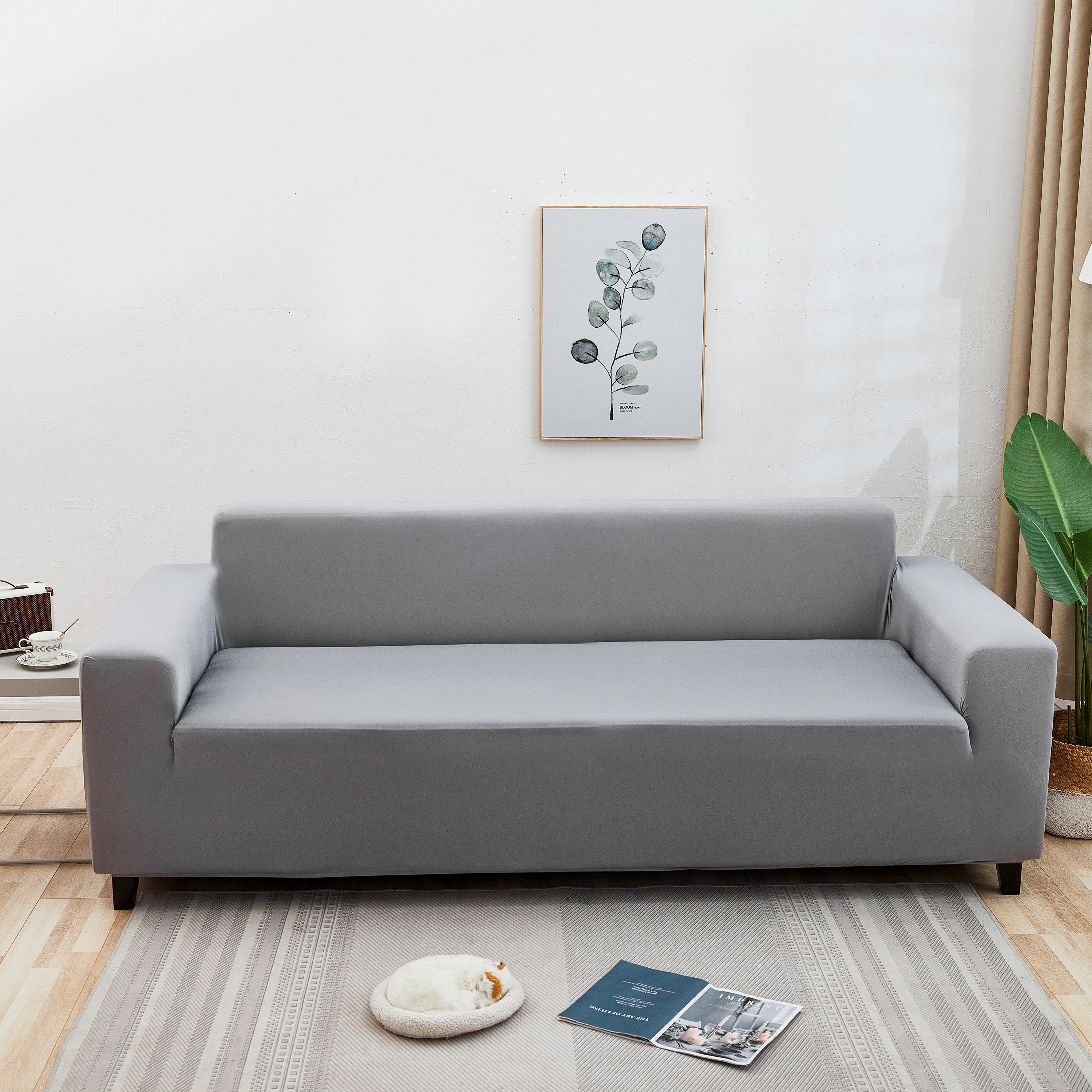 Housse de canapé élastique gris en microfibre en microfibre