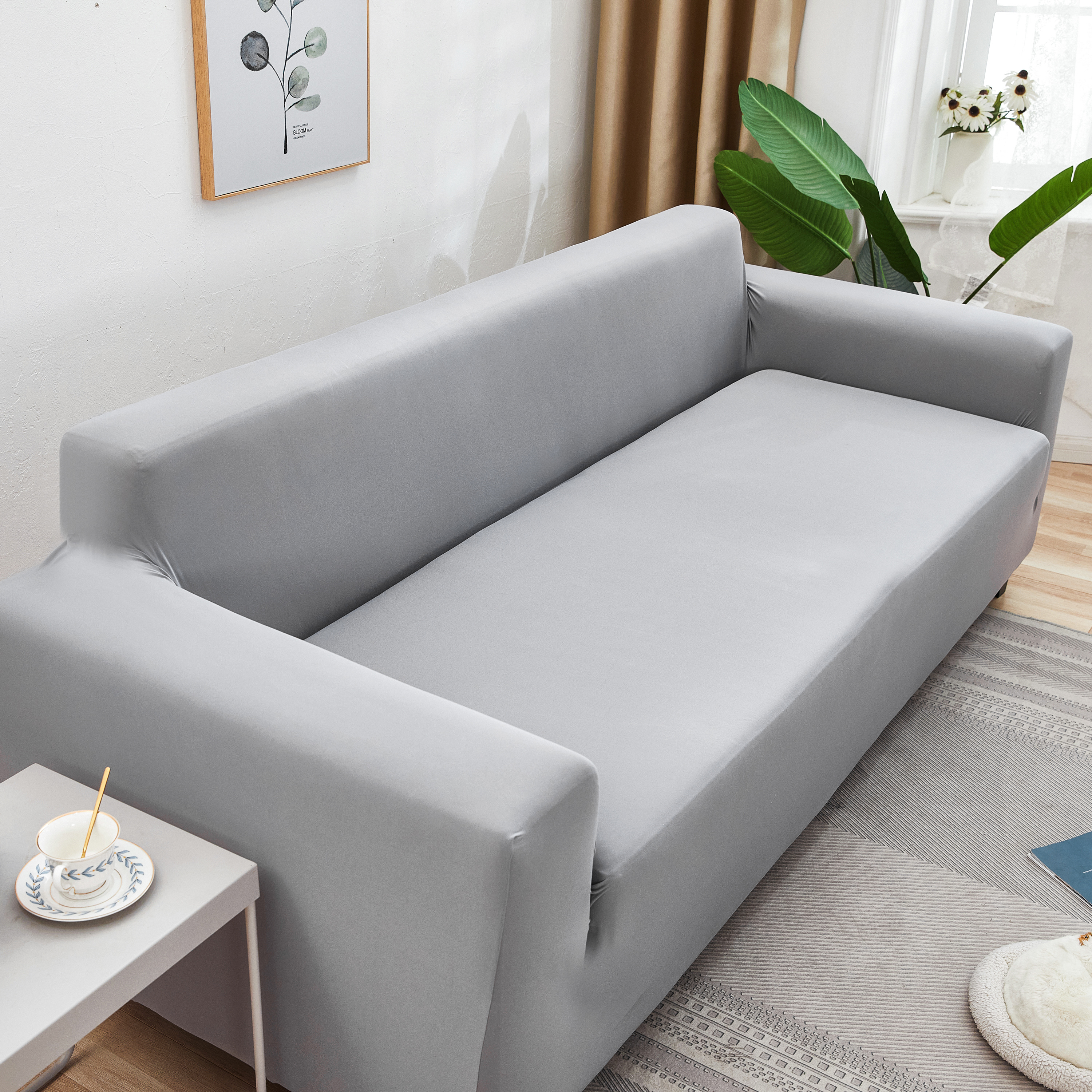 Housse de canapé élastique gris en microfibre en microfibre