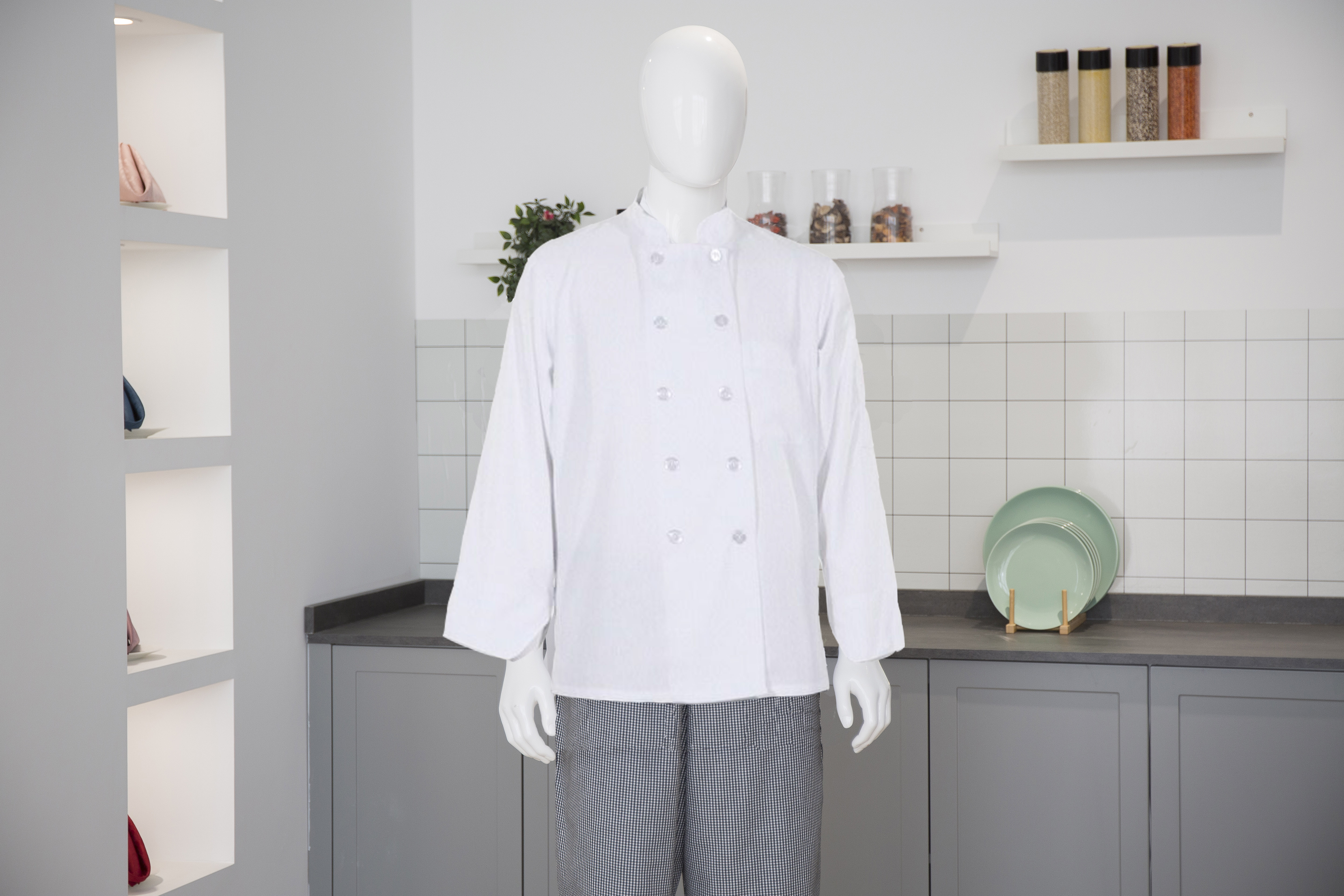 chemise de chef à manches longues blanches