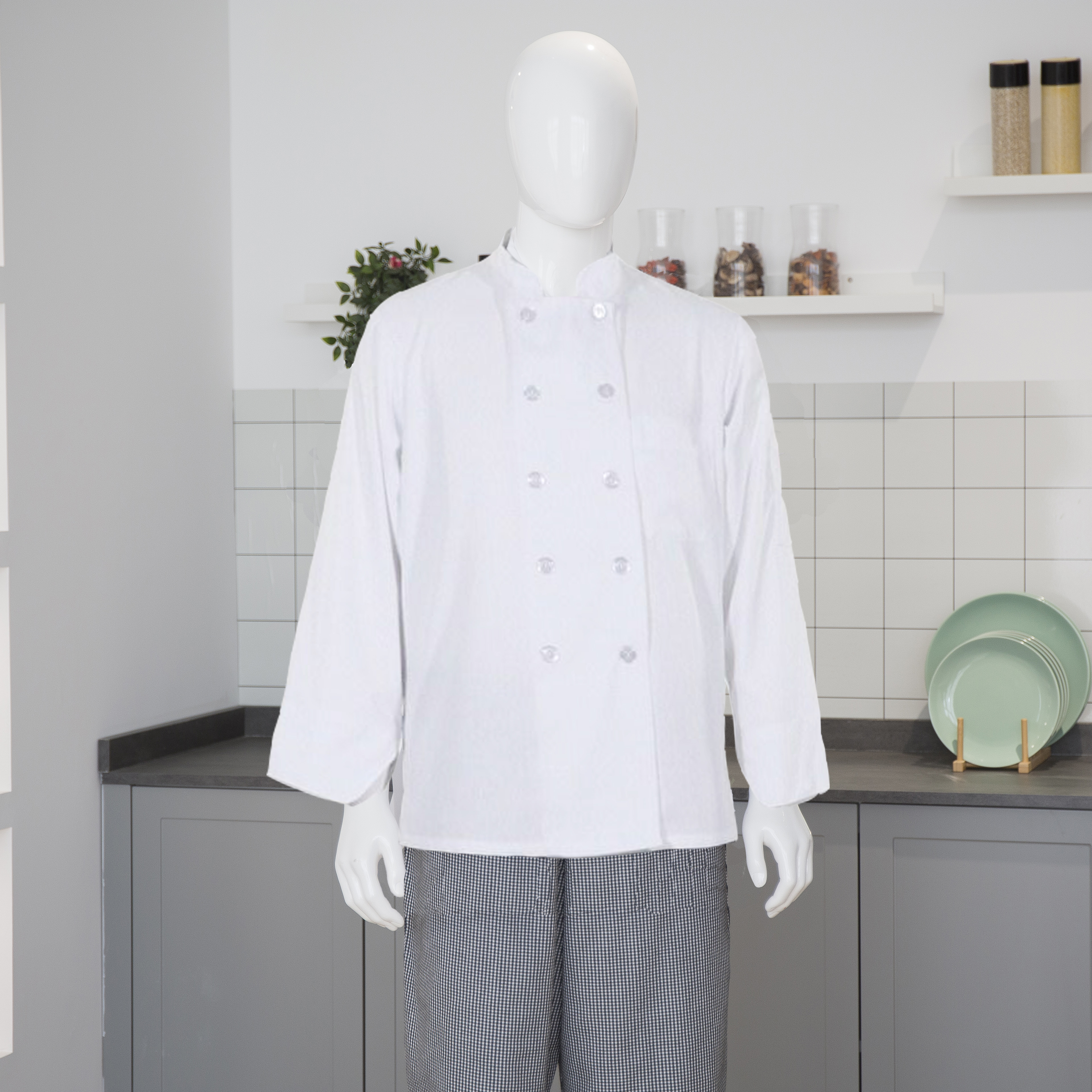 chemise de chef à manches longues blanches