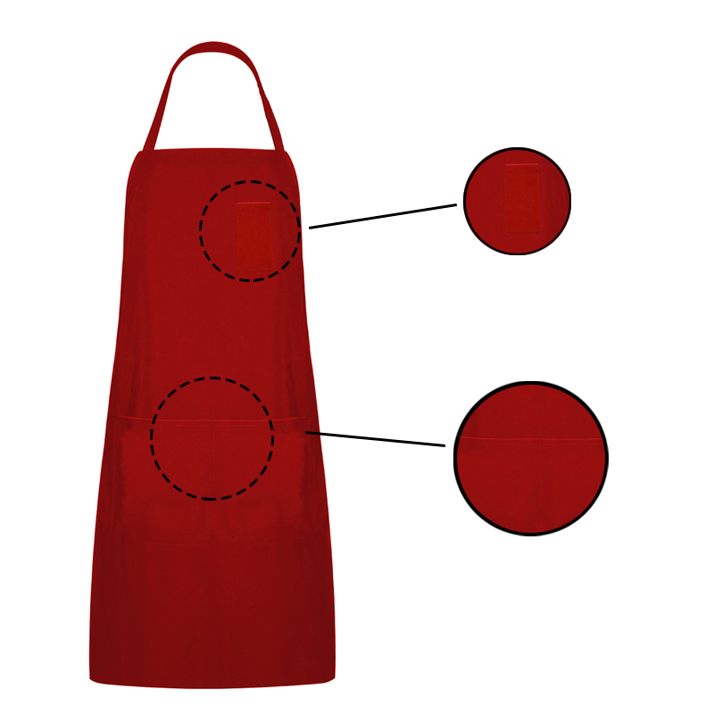 Tablier de bavardage en polyester rouge avec trois poches