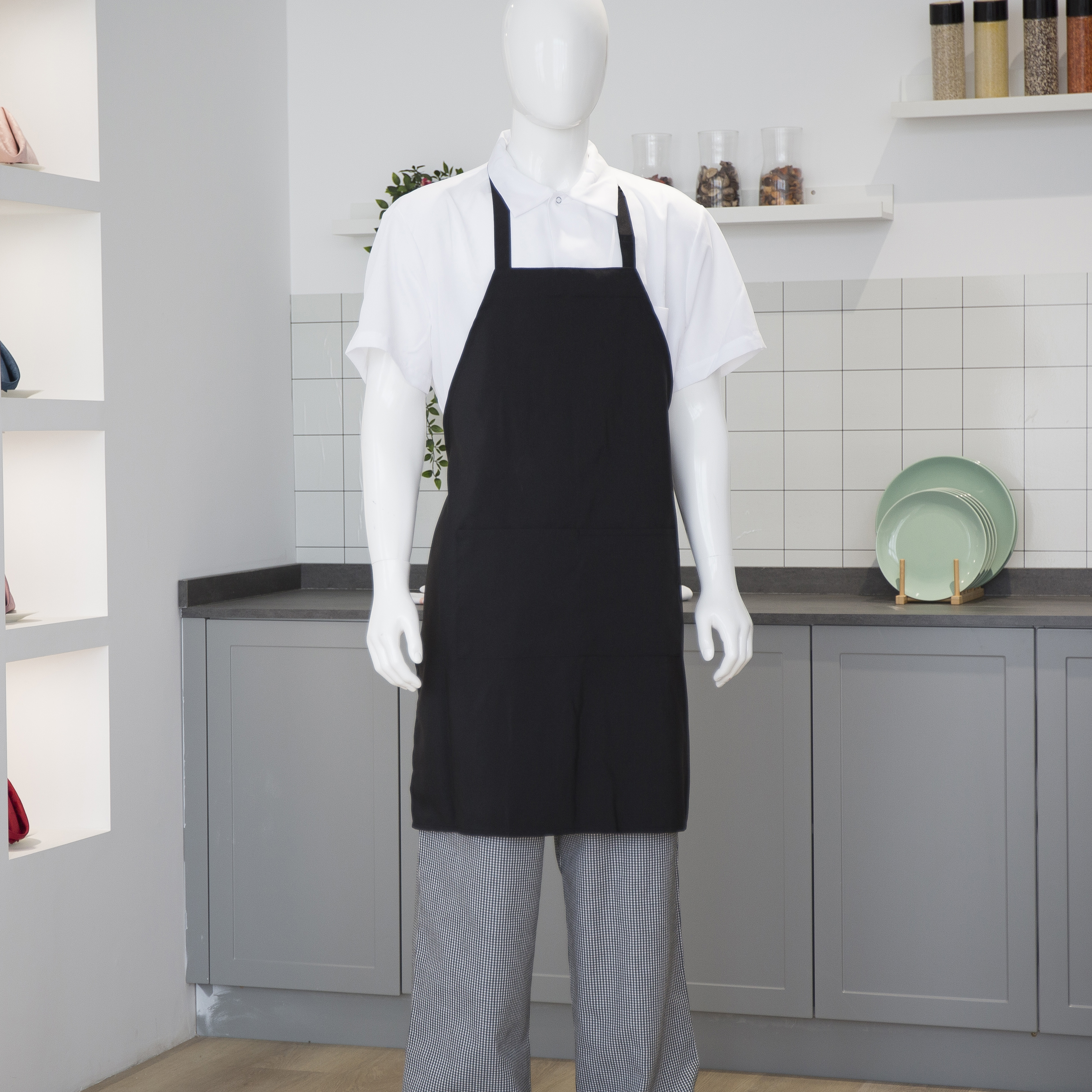 Tablier de bavardage en polyester blanc avec deux poches