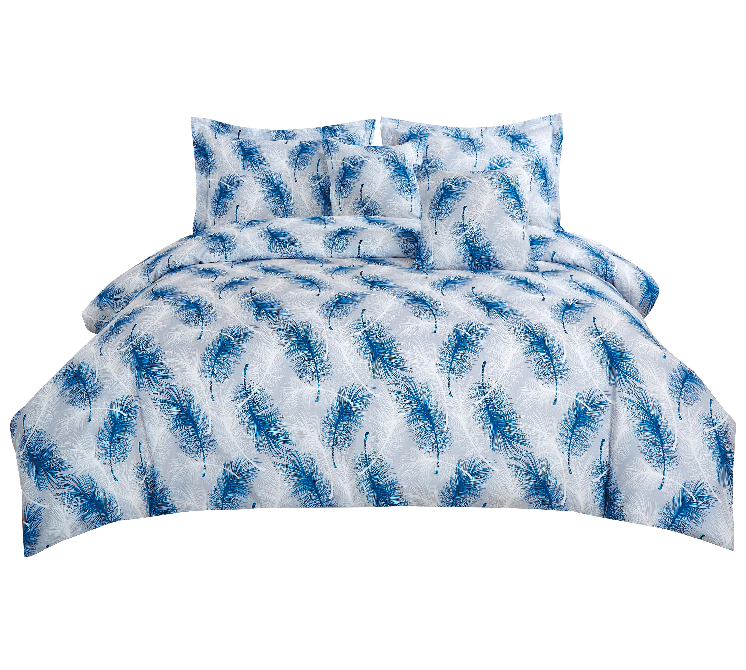 Le kit de lit imprimé en plume bleu et blanc